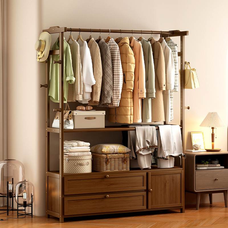 简易衣帽架卧室家用落地衣架物挂收纳置衣服楠竹架子款加粗展示架