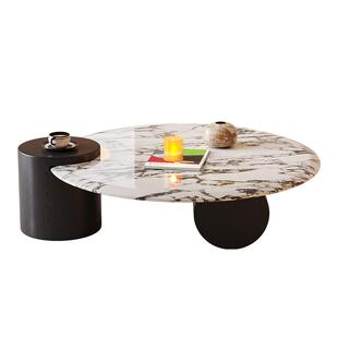 帕沙曼意式极简大理石茶几设计师高级感别墅圆形茶台客厅家用茶几