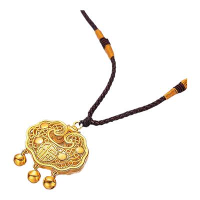 古法黄金平安锁吊坠实心女