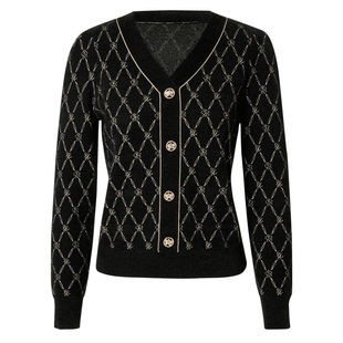 La Koradior拉珂蒂时尚春季新款品牌老花香风针织上衣v领印花小衫