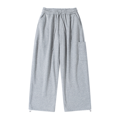灰色加绒加厚卫裤保暖男生2025新款秋冬季宽松直筒运动工装长裤子