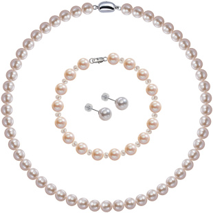 南珠宫福缘淡水珍珠项链耳钉手链三件套送妈妈套装