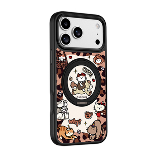 卡通猫咪适用苹果17promax手机壳新款旋转磁吸支架iphone16por可爱磨砂超薄15全包防摔带挂绳可爱马年防摔壳