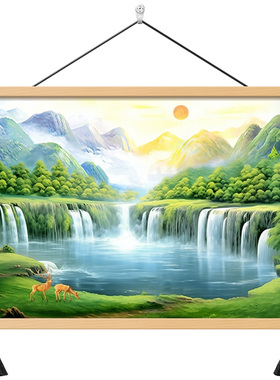 中式流水生财山水挂画