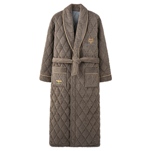 华芝燕冬季睡衣男士珊瑚绒睡袍加厚加绒宽松简约家居服晨袍浴袍