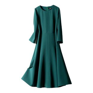 徕倩连衣裙女2022新款秋冬季内搭打底裙子中长款墨绿气质 OP5208