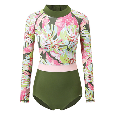 连体长袖防晒泳衣女小平角冲浪服