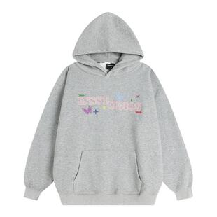 INSstudios 国潮牌美式「手绘蝴蝶刺绣连帽卫衣」宽松加绒帽衫男