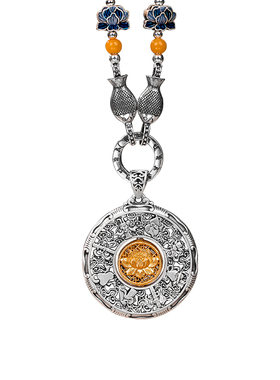 莲花吉祥八宝罗盘999纯银吊坠项链招财毛衣链平安男女款银饰礼物