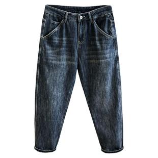 2025秋季新款复古牛仔裤男士宽松大码冬季加绒加厚男生九分哈伦裤