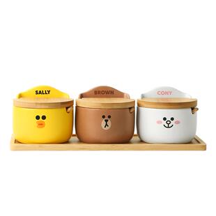 LINE FRIENDS调味盒家用厨房调料罐卡通陶瓷盐罐带盖可爱调味料瓶