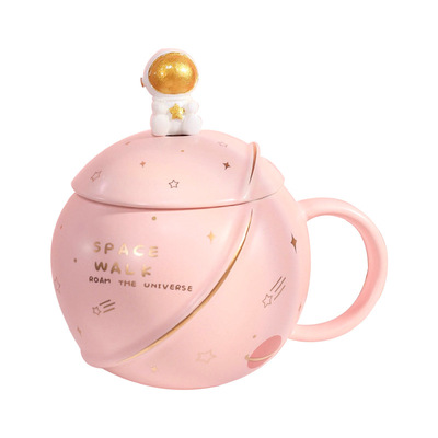星球马克杯大容量陶瓷杯子带盖勺男生女生儿童家用早餐咖啡喝水杯