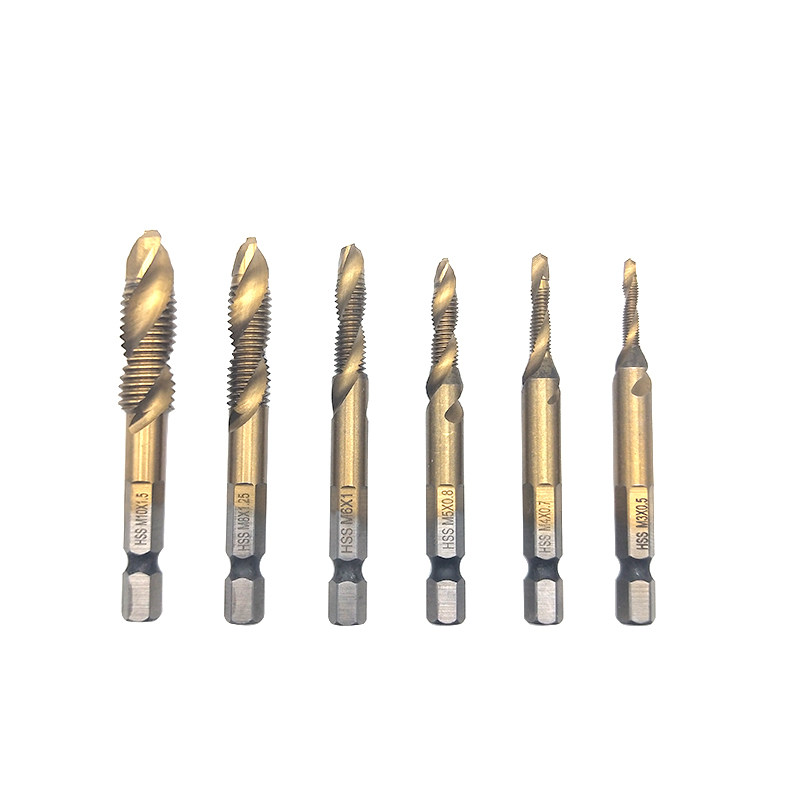 六角柄钻孔攻牙倒角三合一体机用高速钢螺旋复合丝锥倒角攻丝钻