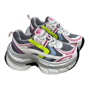 厚底真皮老爹鞋女2026春季新款小个子增高拼色网面透气休闲运动鞋