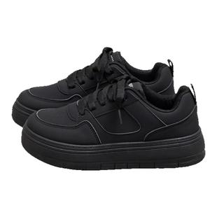 人本爆款黑色鞋子女款2025秋冬新款ins潮流学生百搭厚底运动板鞋