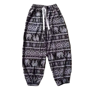 夏季女士棉绸灯笼裤人棉防蚊裤沙滩裤人造棉休闲宽松绵绸束脚睡裤