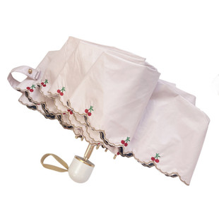 加大八骨黑胶防紫外线五折防晒两用晴雨伞女迷你樱桃遮阳太阳伞