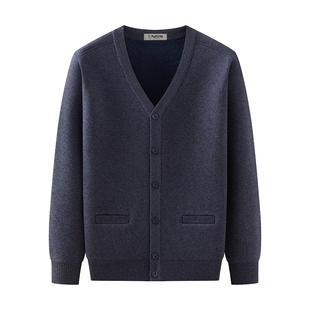 啄木鸟羊毛衫开衫男士毛衣打底加绒加厚中老年爸爸装外套冬季新款