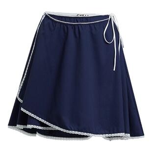 cheap art label 藏青色全棉裹身蕾丝系带休闲半身裙女26春夏新款
