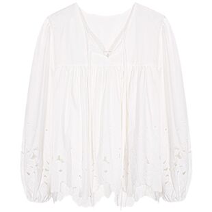 落落狷介衬衫女上衣镂空刺绣宽松衬衣2025早春新款设计感小众白色