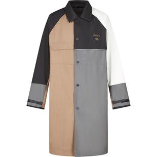 速写男装春秋新款不对称拼接撞色风衣中长款防水潮流前卫休闲外套