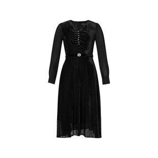 koradior珂莱蒂尔2025年春季新款气质优雅V领收腰长袖连衣裙女