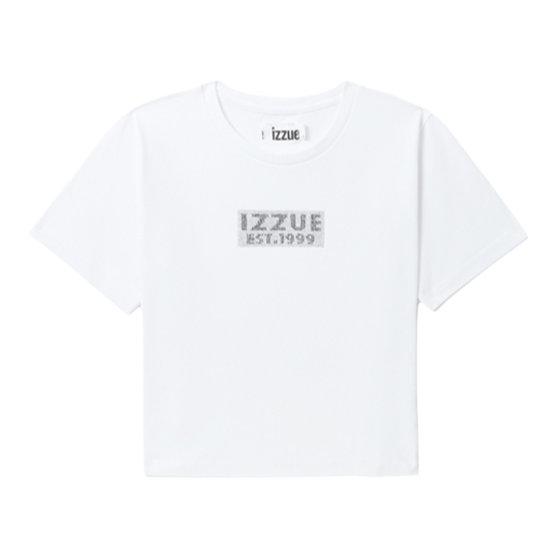 it izzue女装短袖t恤休闲夏季新品潮流简约钻饰logo重磅t恤1119S