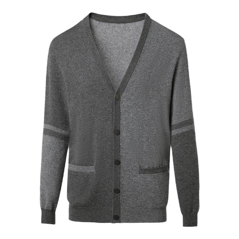 鹿王羊绒开衫男V领平针撞色长袖时尚保暖时尚高级商务春秋冬新款