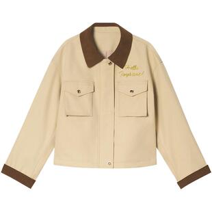 ToyzY春季防泼拒水巴恩风工装短外套女灯芯绒翻领小夹克