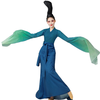 青绿舞蹈服春晚孟庆水袖同款演出