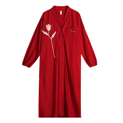 轩靓新中式睡裙女春秋季纯棉长袖