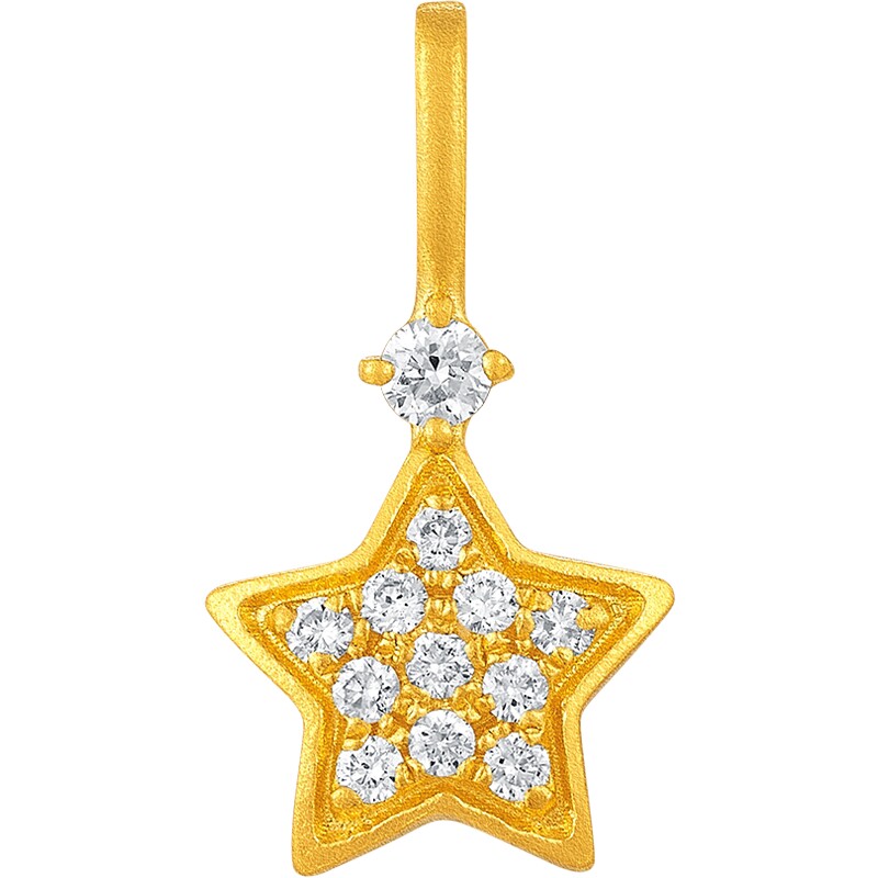 潮宏基繁星黄金钻石吊坠足金挂坠颈饰古法金点钻星星高级感送礼