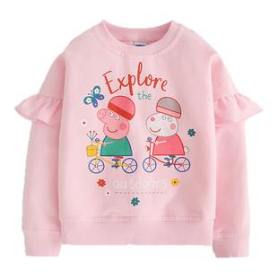 小猪佩奇女童卫衣花边袖春秋公主风宝宝女孩圆领卡通长袖洋气上衣