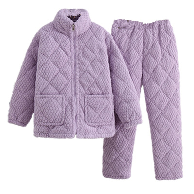 拉链款三层加厚冬季夹棉睡衣套装