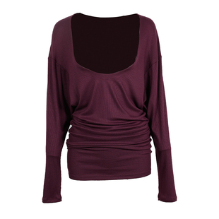 奔跑吧卡卡瑜伽服上衣套头宽松大U领长款T恤长袖秋季外搭运动罩衫