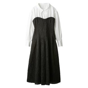 LILY BROWN秋冬款 复古拼接收腰假2件衬衫连衣裙LWFO235066