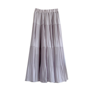 雨雾紫藤高腰压褶半身裙女春夏长款大摆百褶裙子a字显瘦宽松长裙