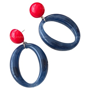 迷雾蓝色几何圆片耳环女轻奢高级感复古港风耳钉独特设计夸张耳饰