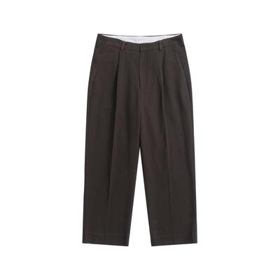 TUTM男装 水洗款复古深棕色单褶休闲裤男宽松直筒裤秋冬垂感长裤