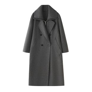 2025秋冬新款双面羊绒大衣女过膝中长西装领双排扣羊毛外套15821