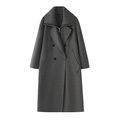 双面羊绒大衣女过膝中长西装领