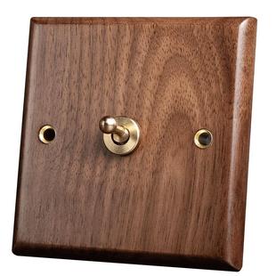 86型民宿实木黑胡桃木一开多联控两开多控复古开关插座新中式木纹