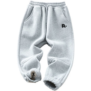 男童冬季加绒运动裤2025儿童加厚一体绒宽松卫裤中大童保暖冬棉裤