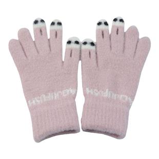 手套女士冬季新款露指加厚保暖大童可爱学生防寒毛线分指触屏手套