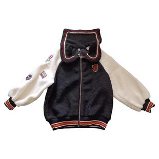 大码女装2025冬季网红新款胖mm洋气显瘦学院风海军撞色羊羔毛外套