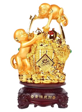 可旋转客厅办公室猴子聚宝盆摆件