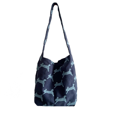 日系小hobo皆川明风跑兔棉麻布包重工刺绣单肩包手提包迷你腋下包