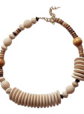 海岛波西米亚度假风木珠大项链