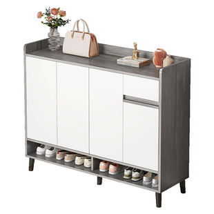 楼道鞋柜密度板或实木鞋架灰色加高家用进门口走廊室内入户收纳柜