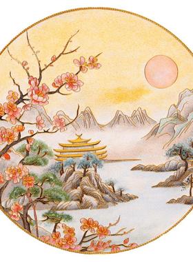 景泰蓝手工艺桃花山水客厅坐盘